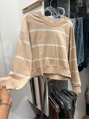 lululemon athletica Beige & White Striped Cropped Sweatshirt